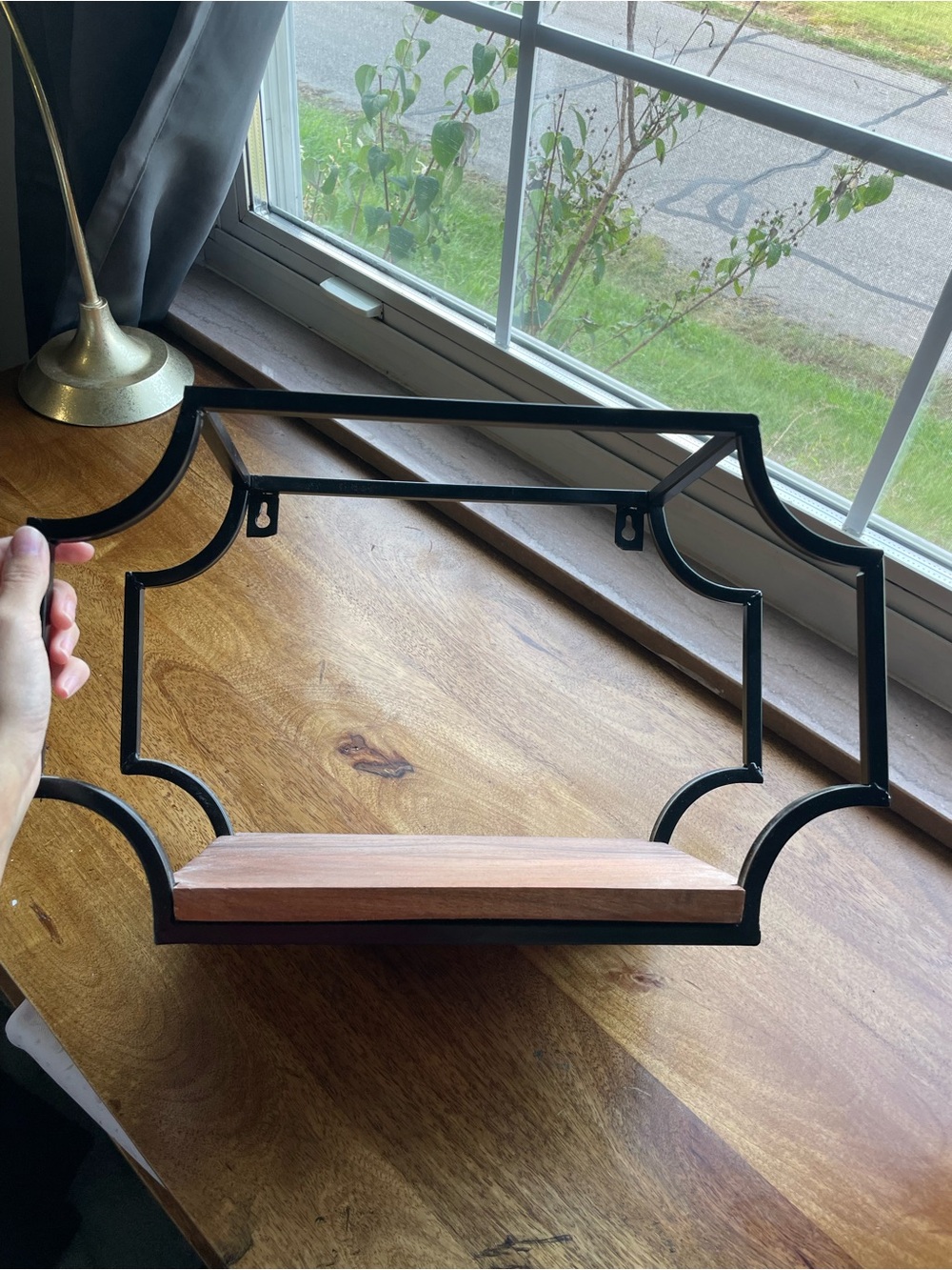 T.J.Maxx Black Metal Frame with Brown Wood Accent Wall Shelf